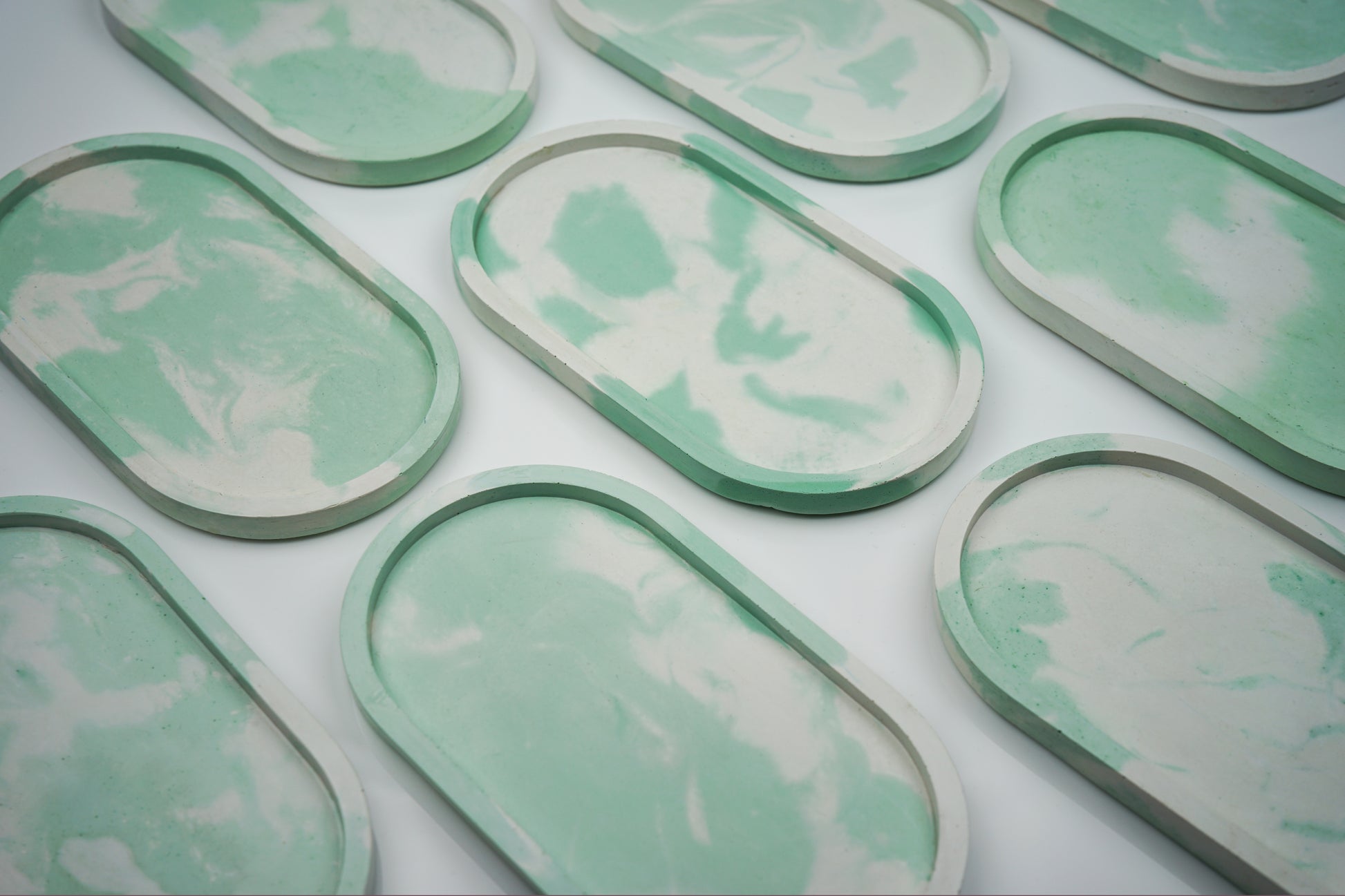 Green & White Oval Trinket Tray - From Scratch