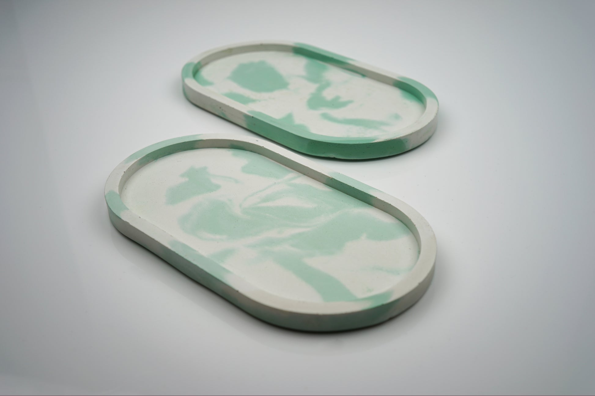 Green & White Oval Trinket Tray - From Scratch